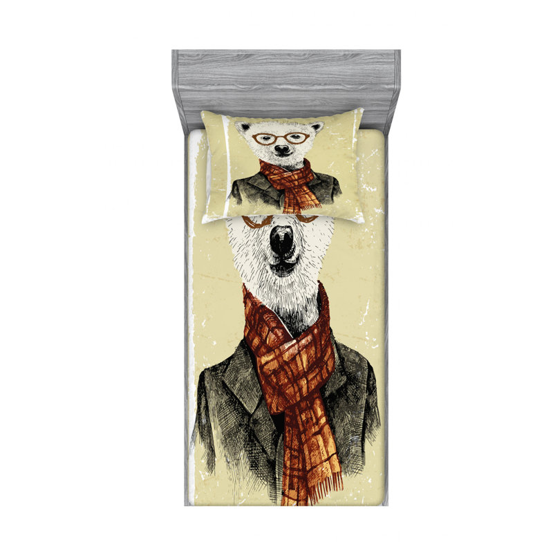 Ensemble de draps Hipster Bear, Ensemble de draps pour lit simple avec drap-housse