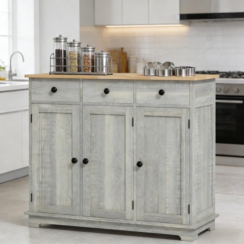 Spacious Floor Cupboard,Home Storage Cabinet, Natural/White/Black