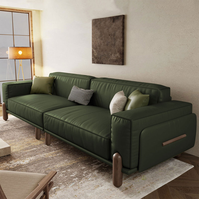 Canapé modulaire vert en cuir véritable, H 29,92 po x l 96,85 po x P 37,8 po