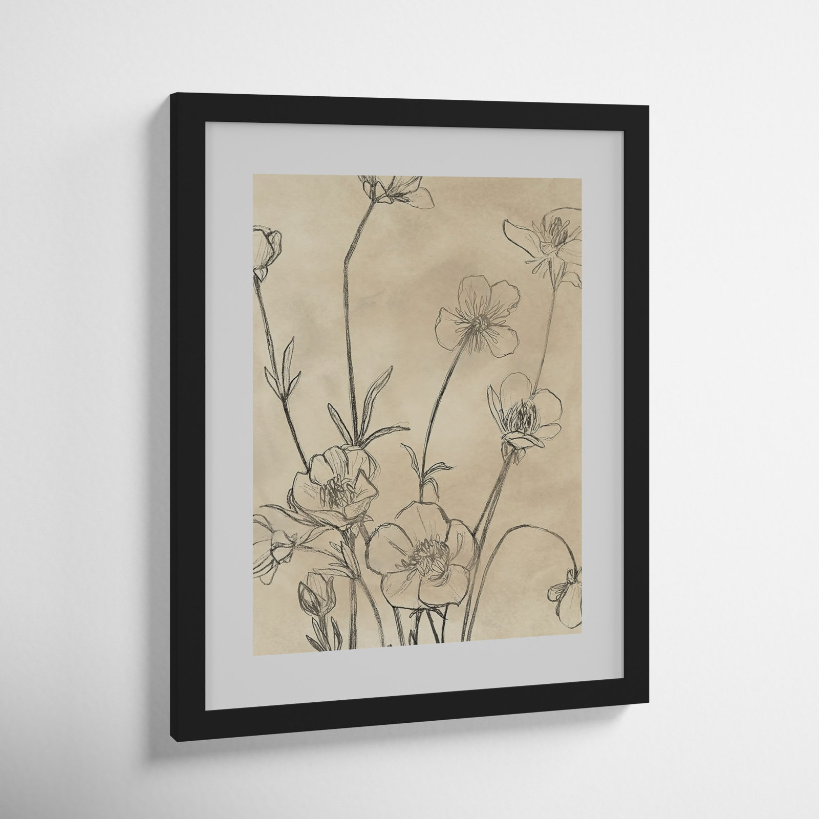 Vintage Wildflowers I by June Erica Vess, Black, 18" H x 15" W