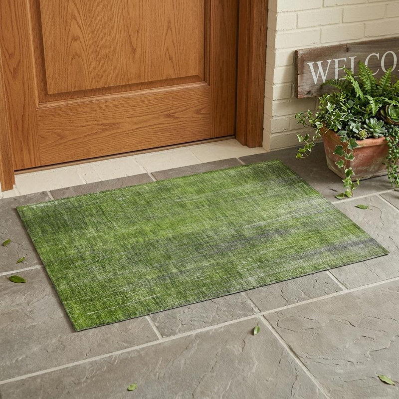 Tapis extérieur lavable antidérapant à rayures vertes 2 pi x 3 pi