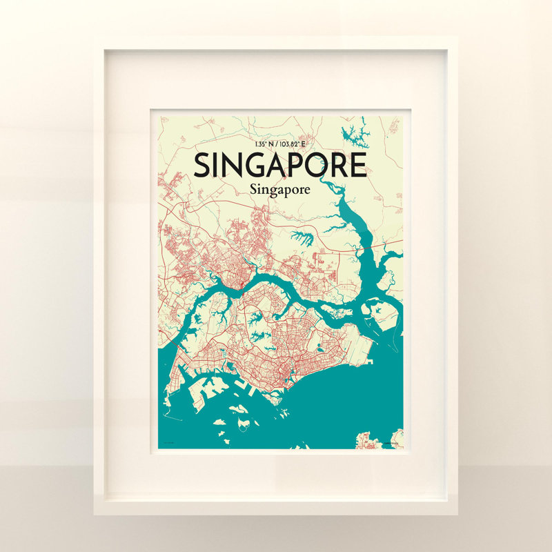 Singapore City Map In Tricolour - No Frame Print, 20cm H x 16cm W x 0.05cm D