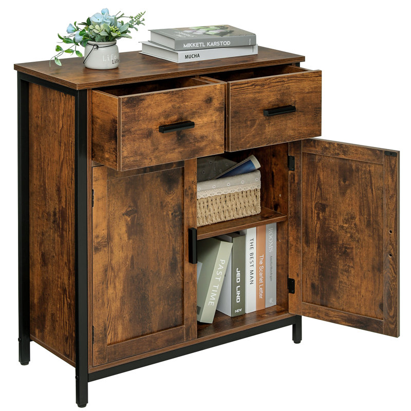 Armoire de rangement industrielle avec 2 tiroirs et 2 portes Eslie, Brun rustique