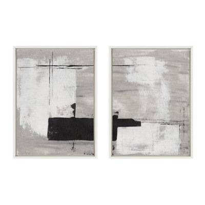 Line 1 Left and Right Neutral Linen by Nikita Jariwala Framed Canvas Wall Art Set
