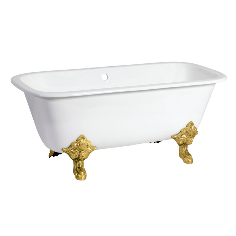 Kingston Brass Aqua Eden 67-Inch Cast Iron Rectangular Double Ended Clawfoot Tub (7-Inch Faucet Drillings), Brushed Brass
