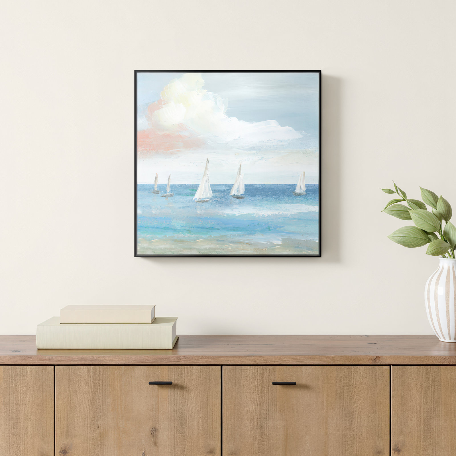 Ibis "Beach Sail Bliss" Print by Nan, 46.5" H x 46.5" W x 2" D, Black