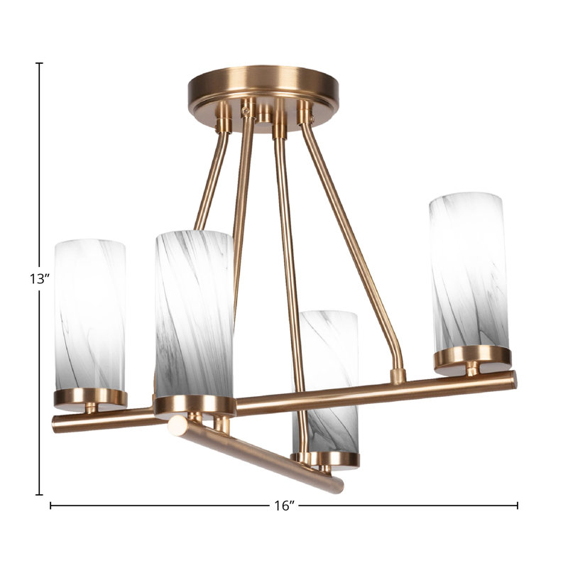 Verre semi-encastré 4 lumières avec tourbillon onyx 2,5 po Trinity, Laiton New Age