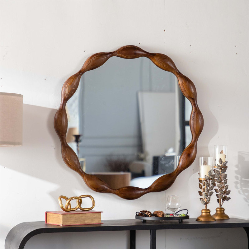 Miroir rond en bois naturel