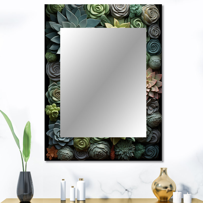 «Green Succulents Natures Sculptures» - miroir mural décoratif succulent, grand miroir traditionnel, art imprimé en métal