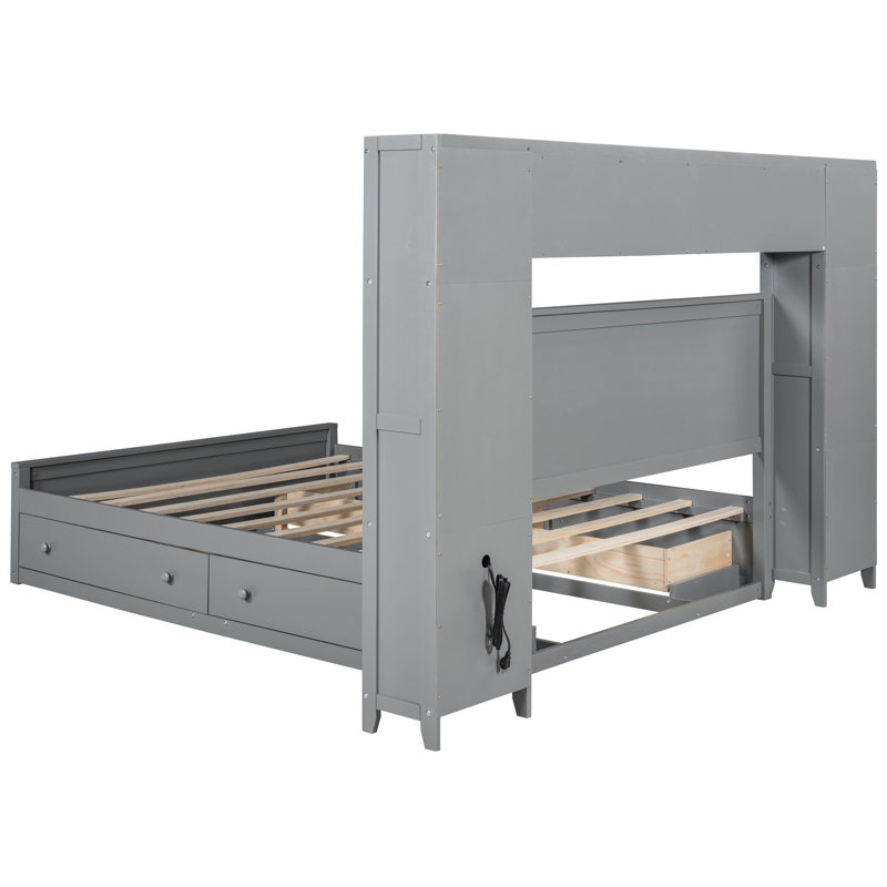 Grand lit stable avec configuration d'armoire, de tablette et de douille - gracieuse grise, Gris, Grand lit