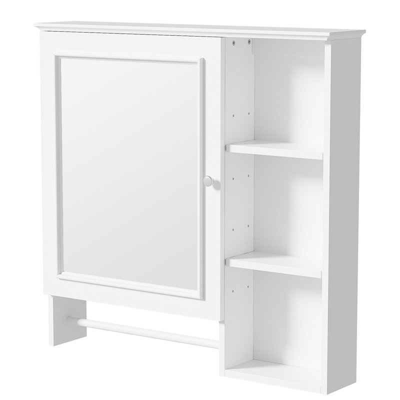 Armoire de salle de bain murale blanche, grande porte miroir, 5 tablettes réglables et plus, armoire de rangement avec 3 niveaux ouverts, design moderne