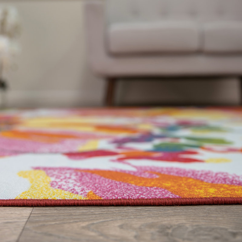 Florentia Floral Tufted Orange/Pink/Ivory Non-Slip Rubberback Area Rug, Rectangle 9' x 12'