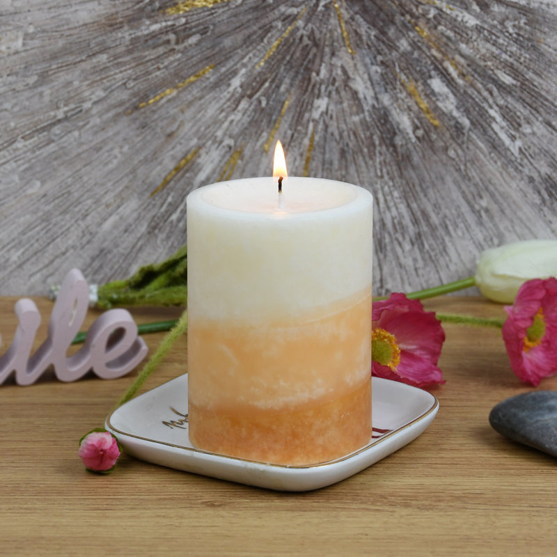 Lyr Ginger Peach Scented Pillar Candle, 4" H x 3" W x 3" D, 24