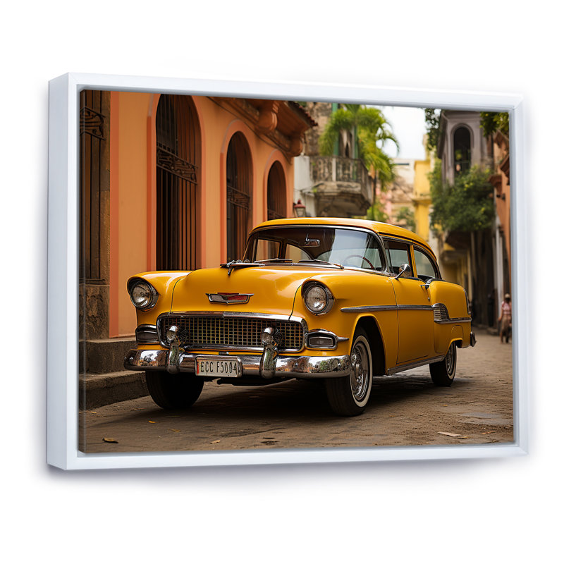 Voiture cubaine jaune «Heritage», Cadre flottant blanc, H 12 po x l 20 po x P 1 po