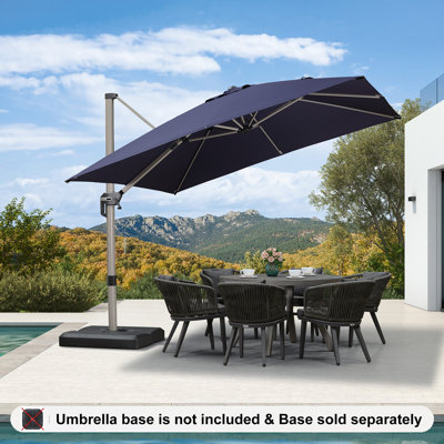 Rishav 10' Square Cantilever Aluminum Offset Navy Umbrella with 360° Rotation