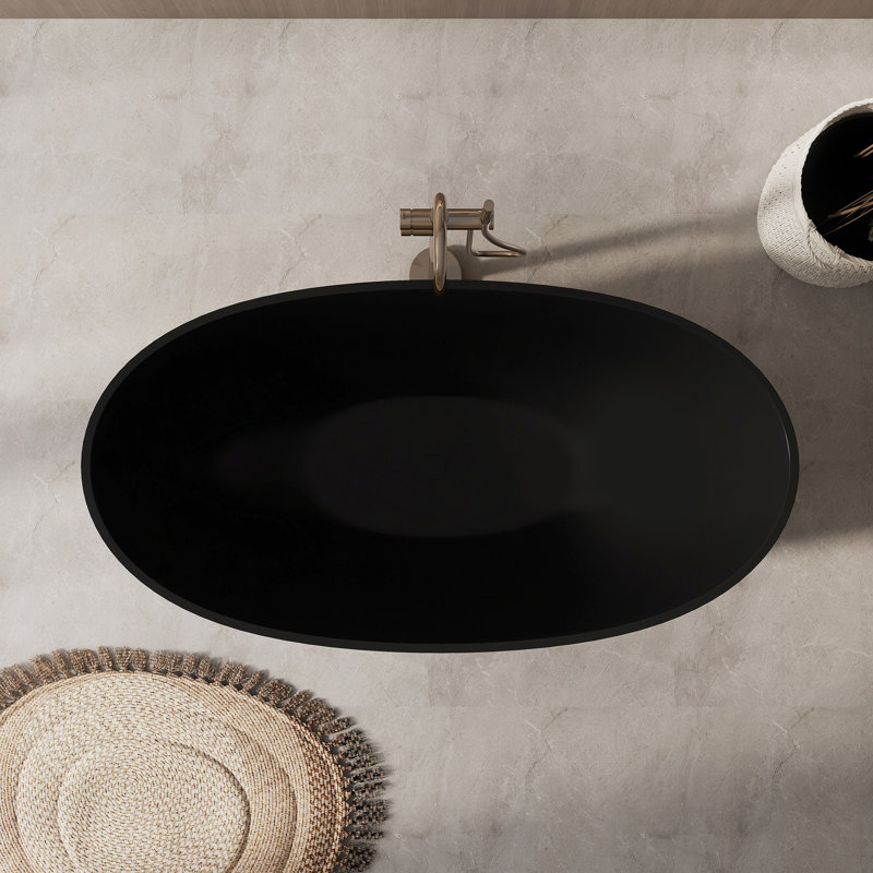 Fslefay 55'' Stone Resin Freestanding Bathtub,Contemporary Solid Surface Deep Soaking Tub,Stand Alone Tubs with Drain and Center Overflow