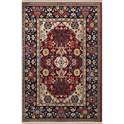 Dark-Toned Multi-Colored Traditional Motif Ethnic Patterned Fringed Vintage Decorative Rug
