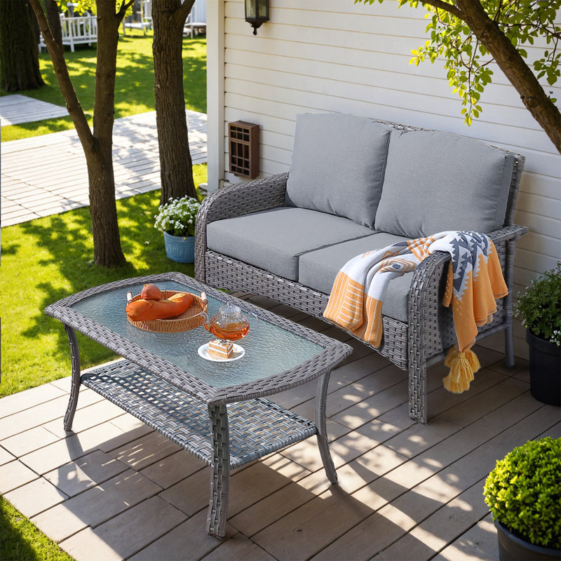 Jordanlee 2 - Person Outdoor Seating Group With Cushions With A Coffee Table, Gray
