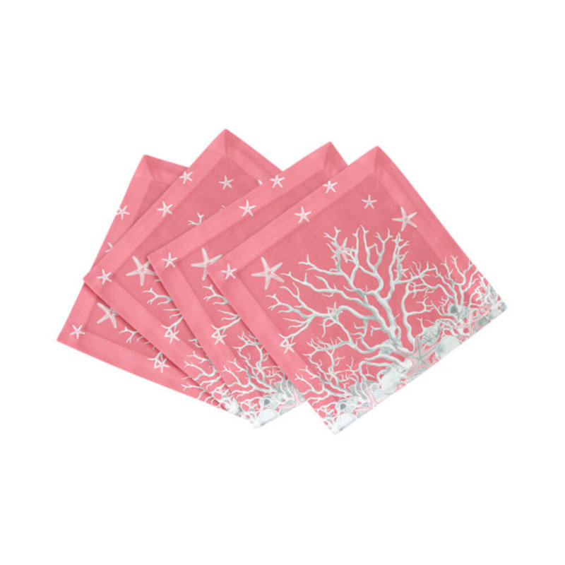 Serviette de table en satin de coton Coral Branch, Rose
