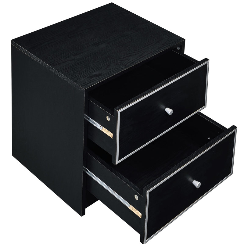 Modern Black And Silver 2 Nightstand For Bedroom - Industrial Style With Accessible Functional Metal Glide System In Furniture Smooth Quiet Slides