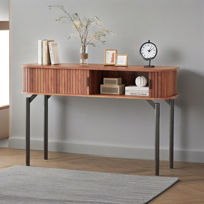 Console Table With Storage,wood Sofa Console Table With Sliding Door, Brown Wood