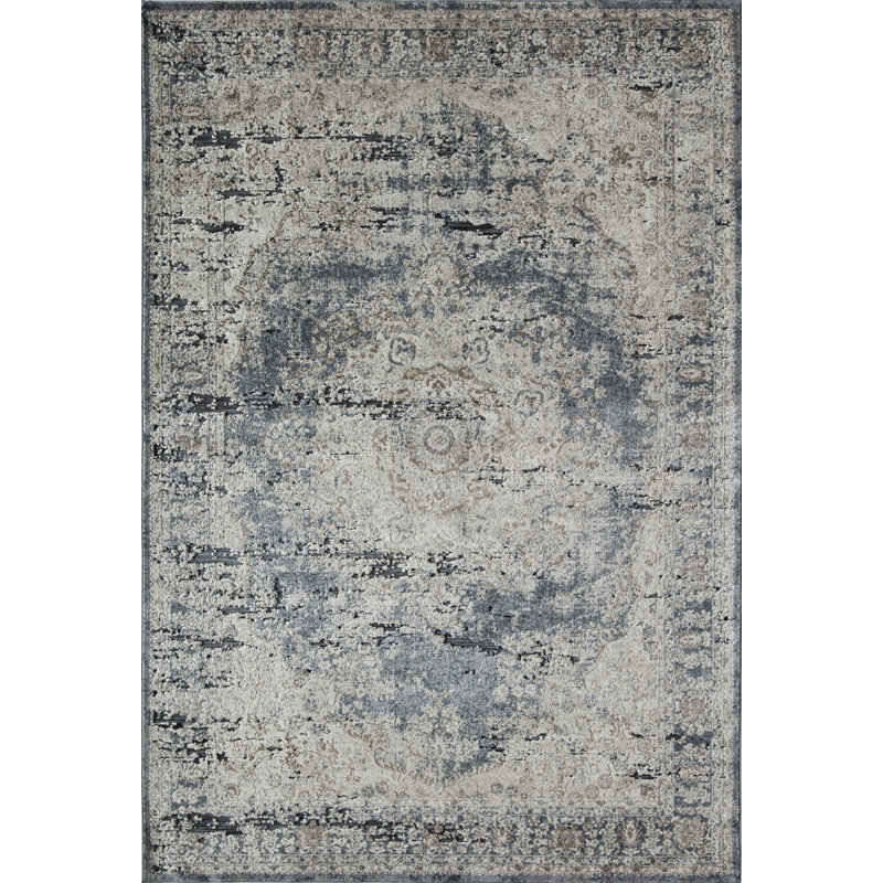 Danise Abstract Blue Tan Area Rug, Rectangle 5' x 8'