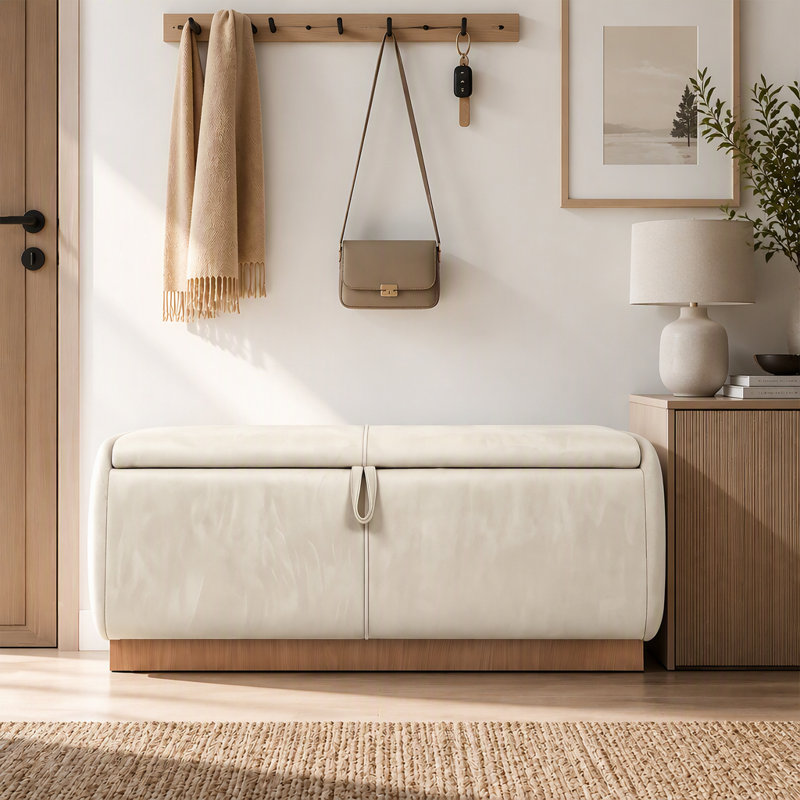Repose-pieds Velours, Beige, Beige