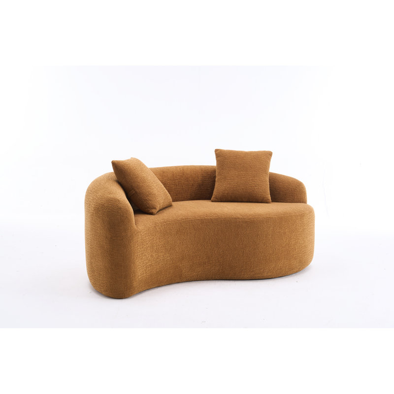 Canapé modulaire en chenille courbé orange à double profondeur S, sans assemblage, convient aux petits espaces de vie, L 66,9 po, 400 lb, siège souple moyen, dossier coussiné, accoudoirs évasés, mousse à haute résilience, coussins décoratifs 2