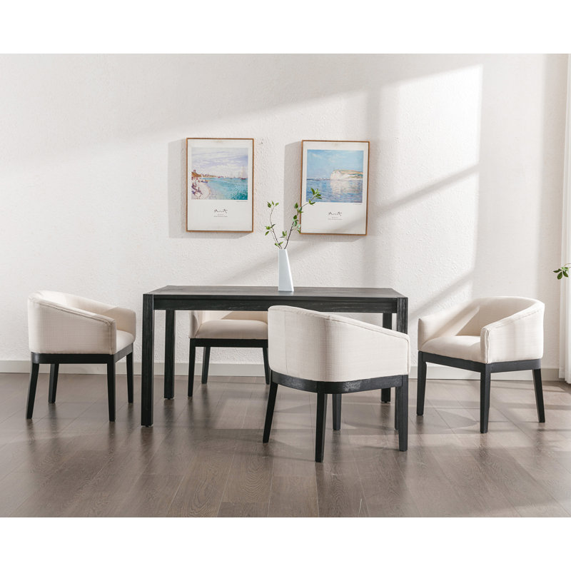 Belsford 19.25'' H Linen Upholstered Oak Armchair, Beige, Black