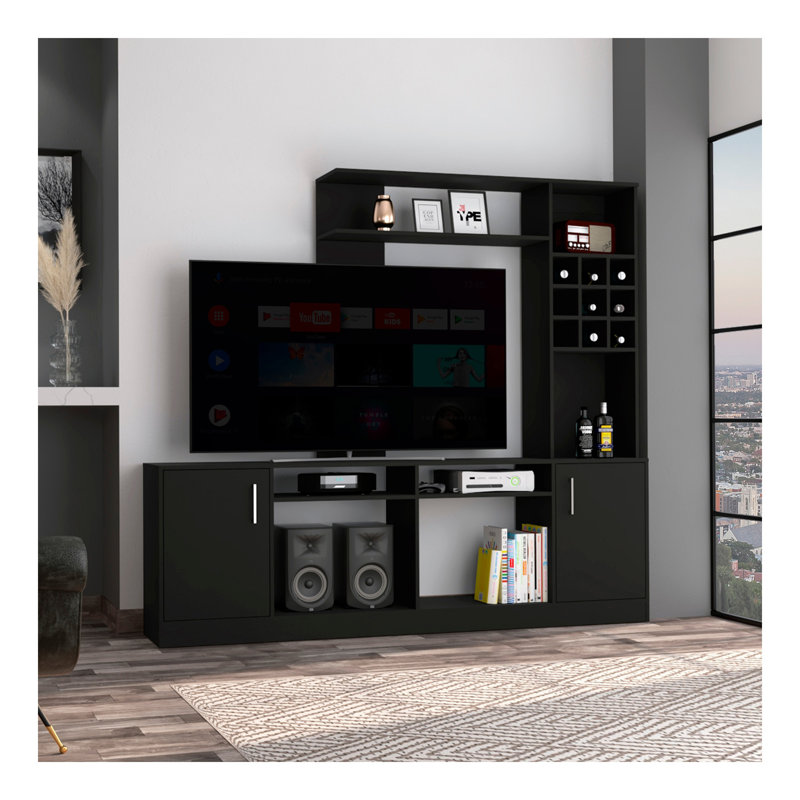 Latrou 6-Bottle 2-Door Entertainment Centre Black Wengue