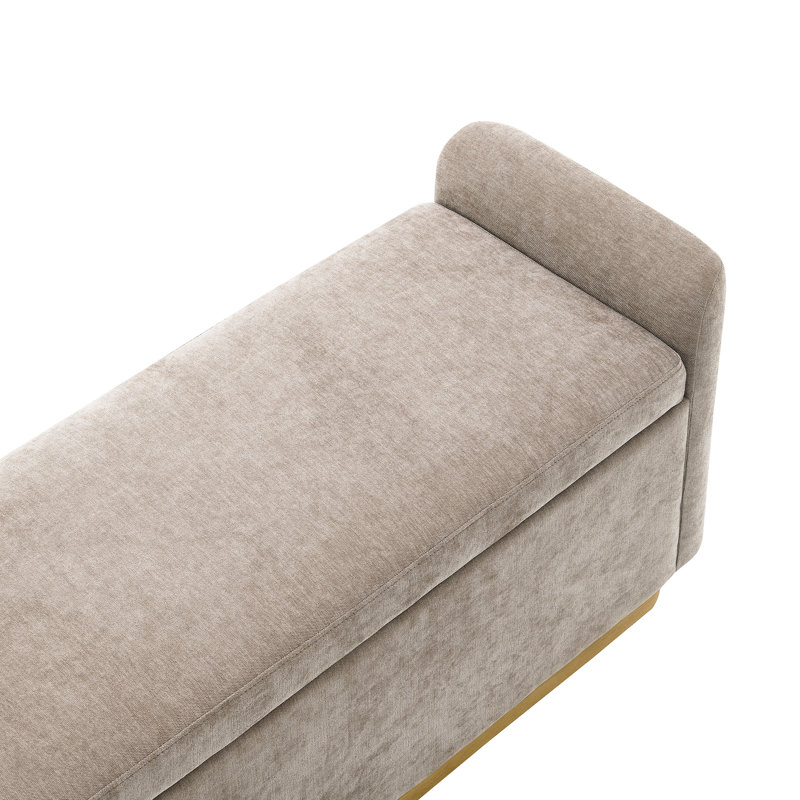Banc de rangement avec repose-pieds 49 po, base en métal doré / structure en bois - brun, Brown
