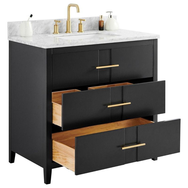 Marlesa 36'' Single Bathroom Vanity with Carrara Marble Top, Black
