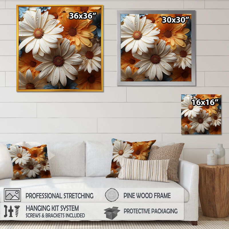 «White Daisy Bloom Elegance III», reproduction sur toile, H 36 po x l 36 po x P 1,5 po, Cadre simple blanc