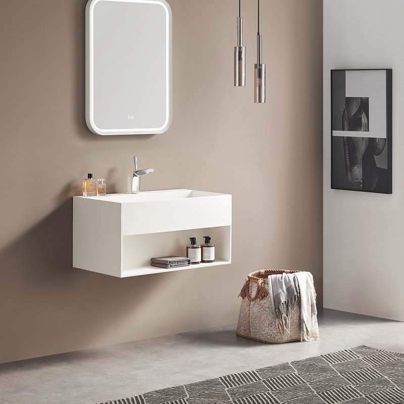 32 in. Wall-Mount Bathroom Solid Surface Vanity with Storage Space, White