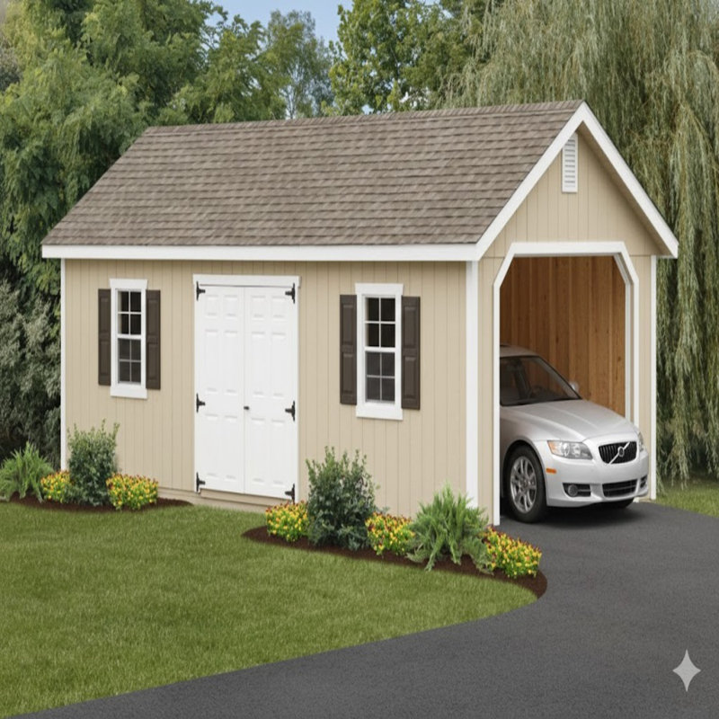 12 ft. W x 26 ft. D Solid Wooden Garage Shed