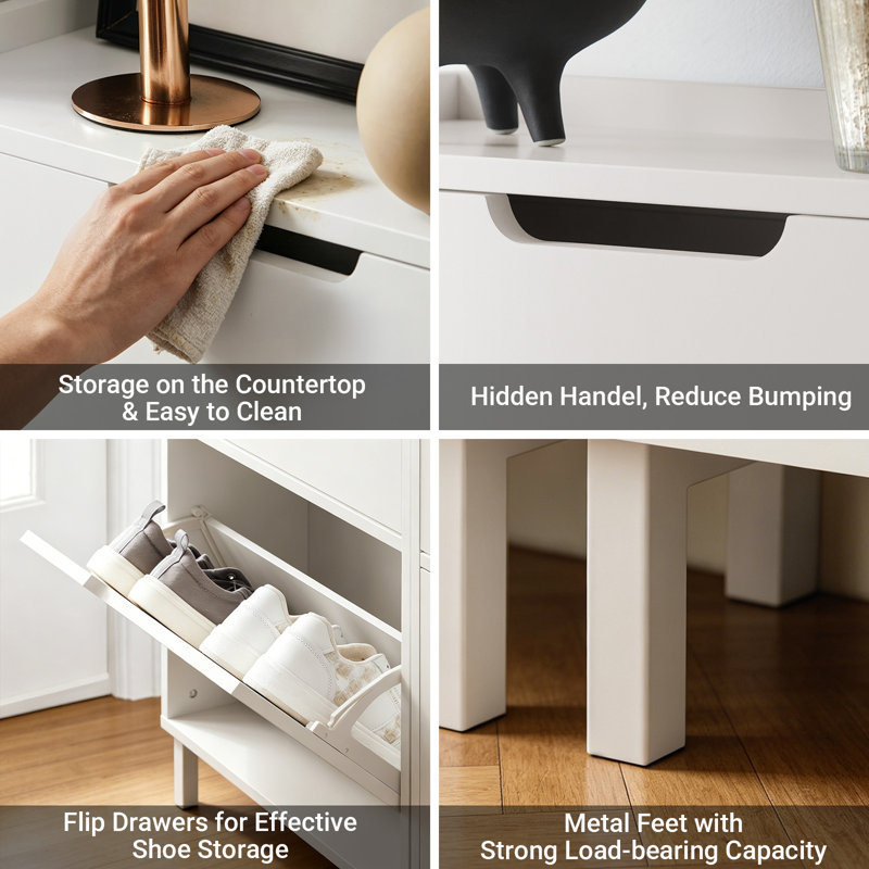 Shoe Cabinet Narrow Entryway 2 Flip-Drawers Shoe Storage Organizer for Small Space,Hallway,Living Room,White,19.7"W x 7.5"D x 35.4"H