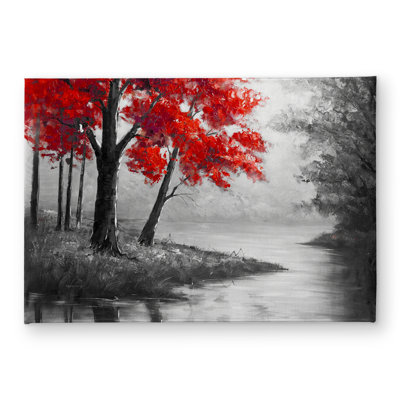 Red Trees and Lake Contemporary Indoor Outdoor Door Mat - Decor