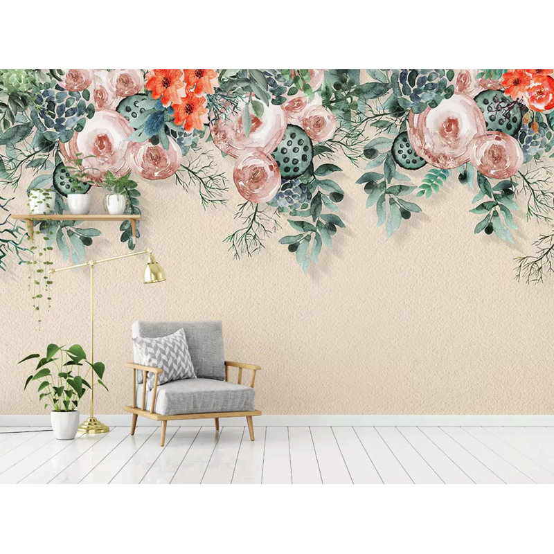 Murale fleur de vigne rétro nostalgique, L 4,08 pi x l 6,25 pi