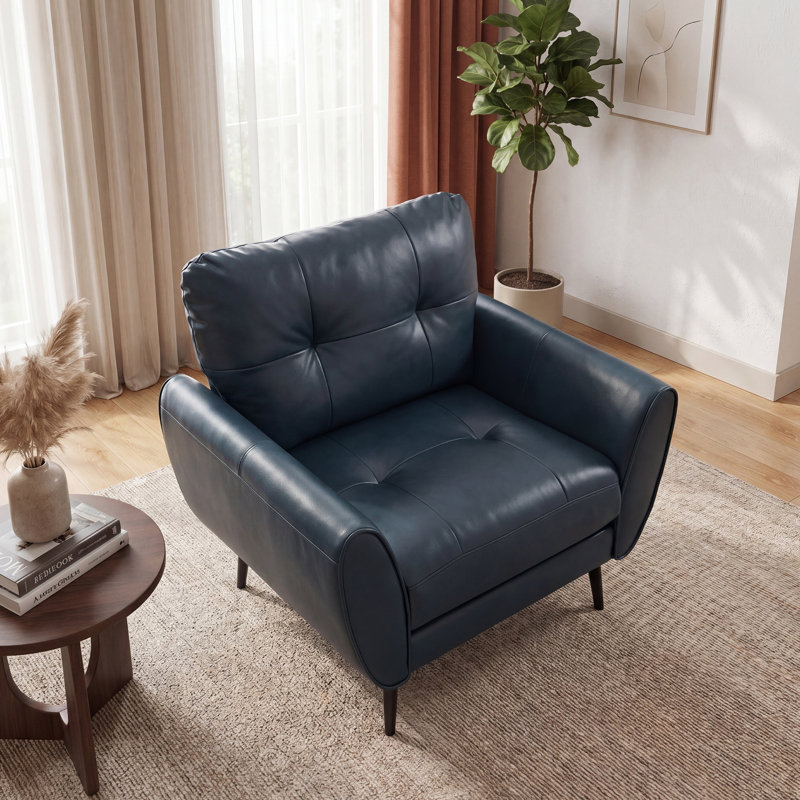Corvo 33.4' Wide Tufted Armchair, Similicuir bleu