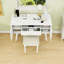 Bureau de maquillage pour coiffeuse avec port d'alimentation intégré, tabouret rembourré et espace de rangement-2059133453