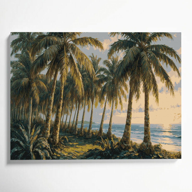 «Coastal Coconut Palm Grove», art mural sur toile verte, H 11 po x l 14 po