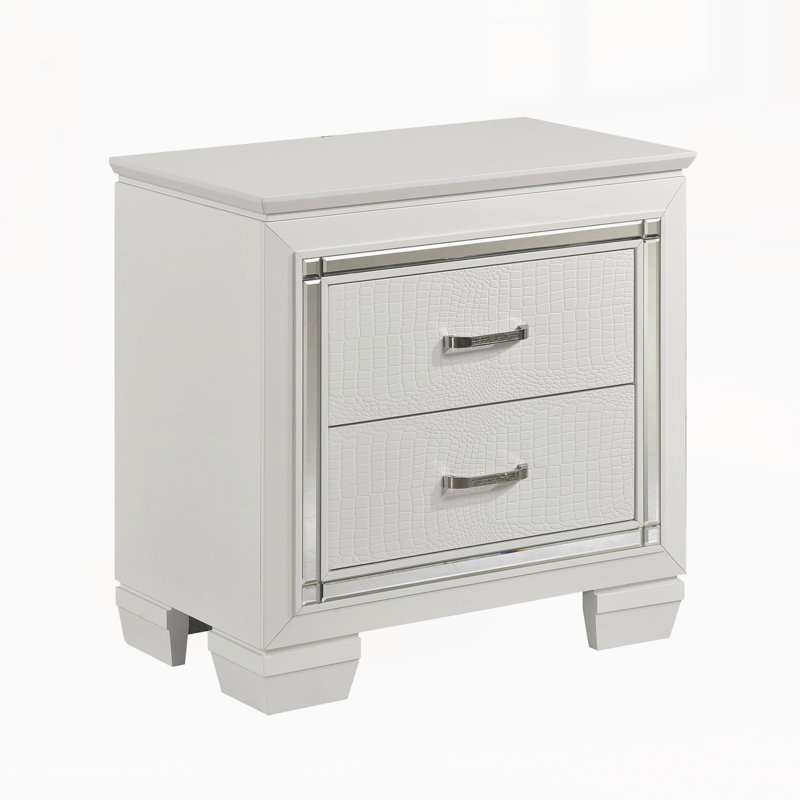 Table de chevet moderne avec tiroirs, Blanc