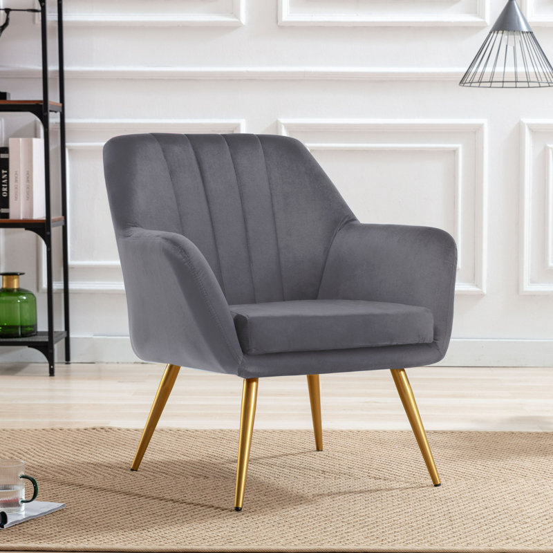 41.4cm H Velvet Upholstered Armchair, Dark Grey