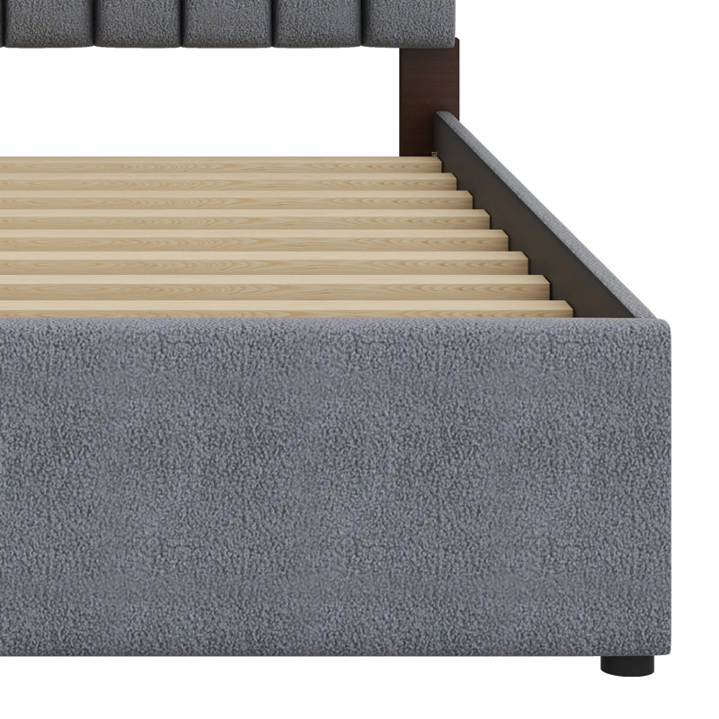 Lit plateforme tapissier avec lit gigogne, Grand lit, Gris