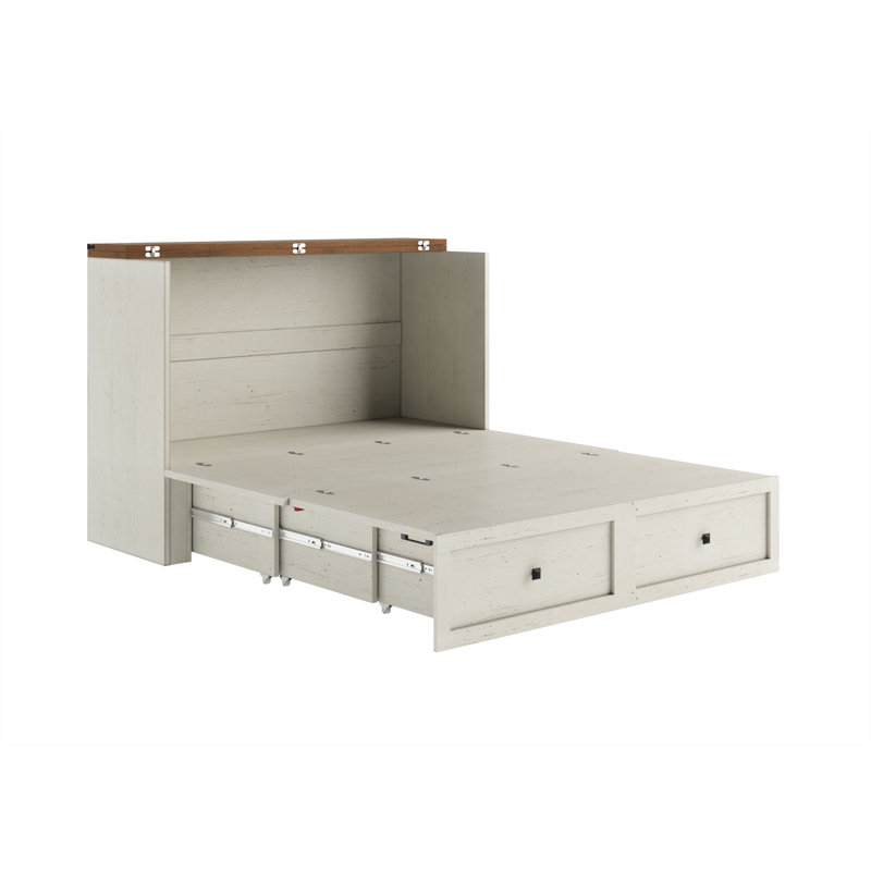 Lit escamotable complet Wilkinson avec grand tiroir de rangement et station de charge, blanc, Blanc / brun, Full / Double