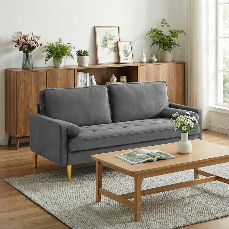 Canapé 67 po Mid Century Modern, Gris