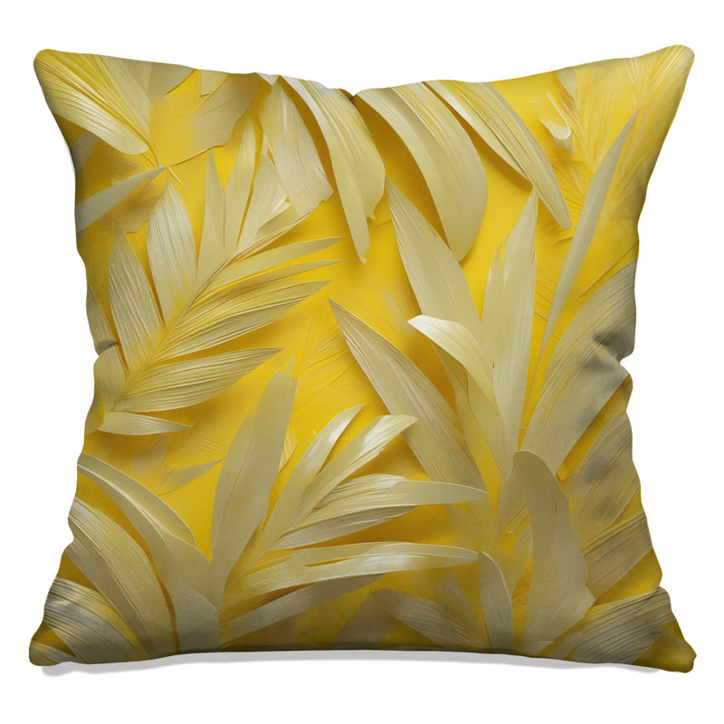 Yellow Palm Leaves Double Sided Throw Pillows, 14 X 14 pouces