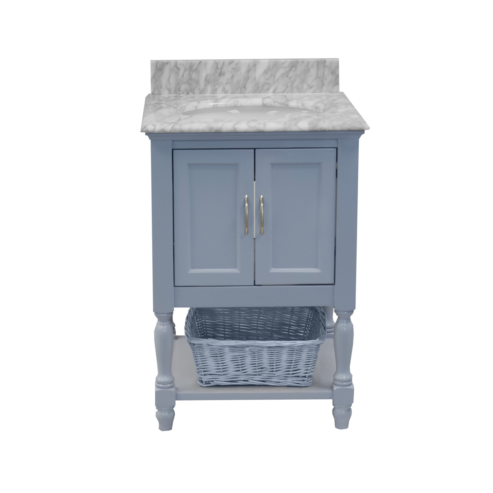 Hampton 24'' Single Bathroom Vanity, Carrara Marble, Powder Blue