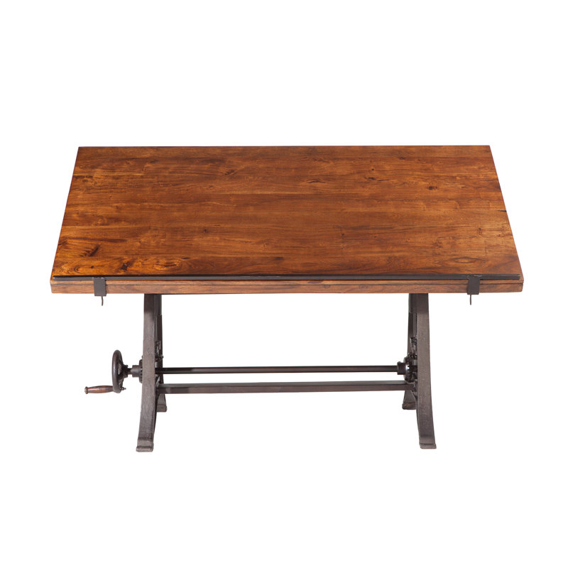 Artezia Teak Wood Adjustable Crank Drafting Desk, 63" Brown