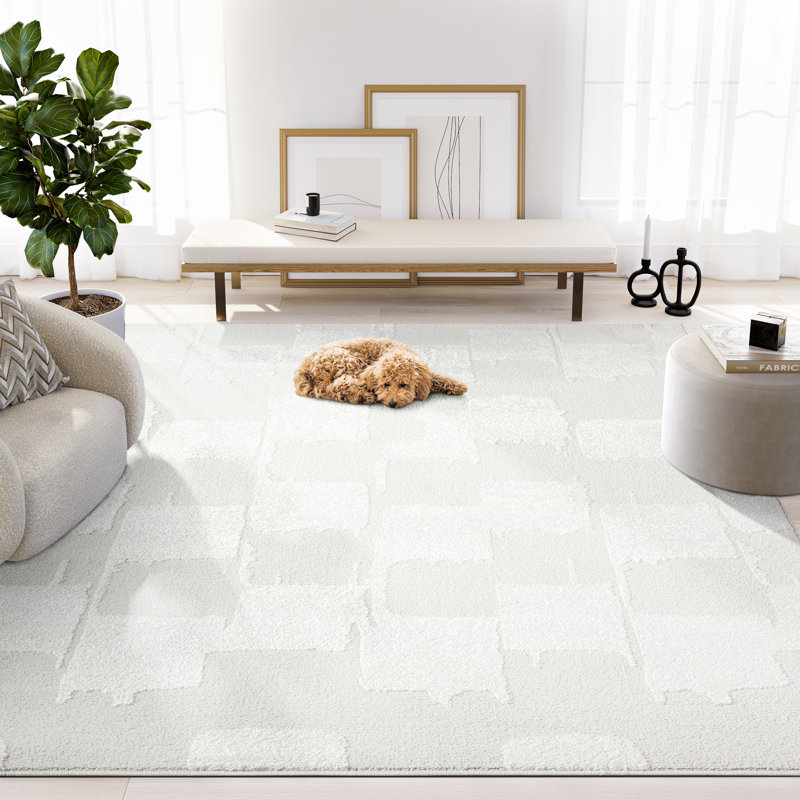Abani Rugs Onish Collection NOM170A Cream Tone-on-Tone Abstract Area Rug, Rectangle 5'3" x 7'6"